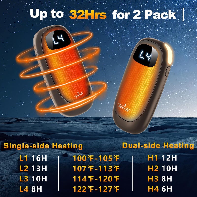 BEYYON B Hand Warmers Rechargeable-Electric Hand Warmers, Max 16 Hrs Warmth Up to 127℉, LED Display & Flashlight, Dual-Side Heating Portable Heater for Golf Hunting Camping for Men Women, Valentine's Day Gifts - Image 2